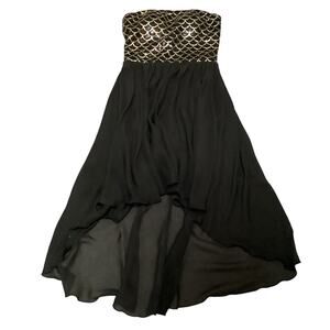 Vintage Love Reign Strapless Mini Dress Sequins Train High Low Hem Party Prom XS